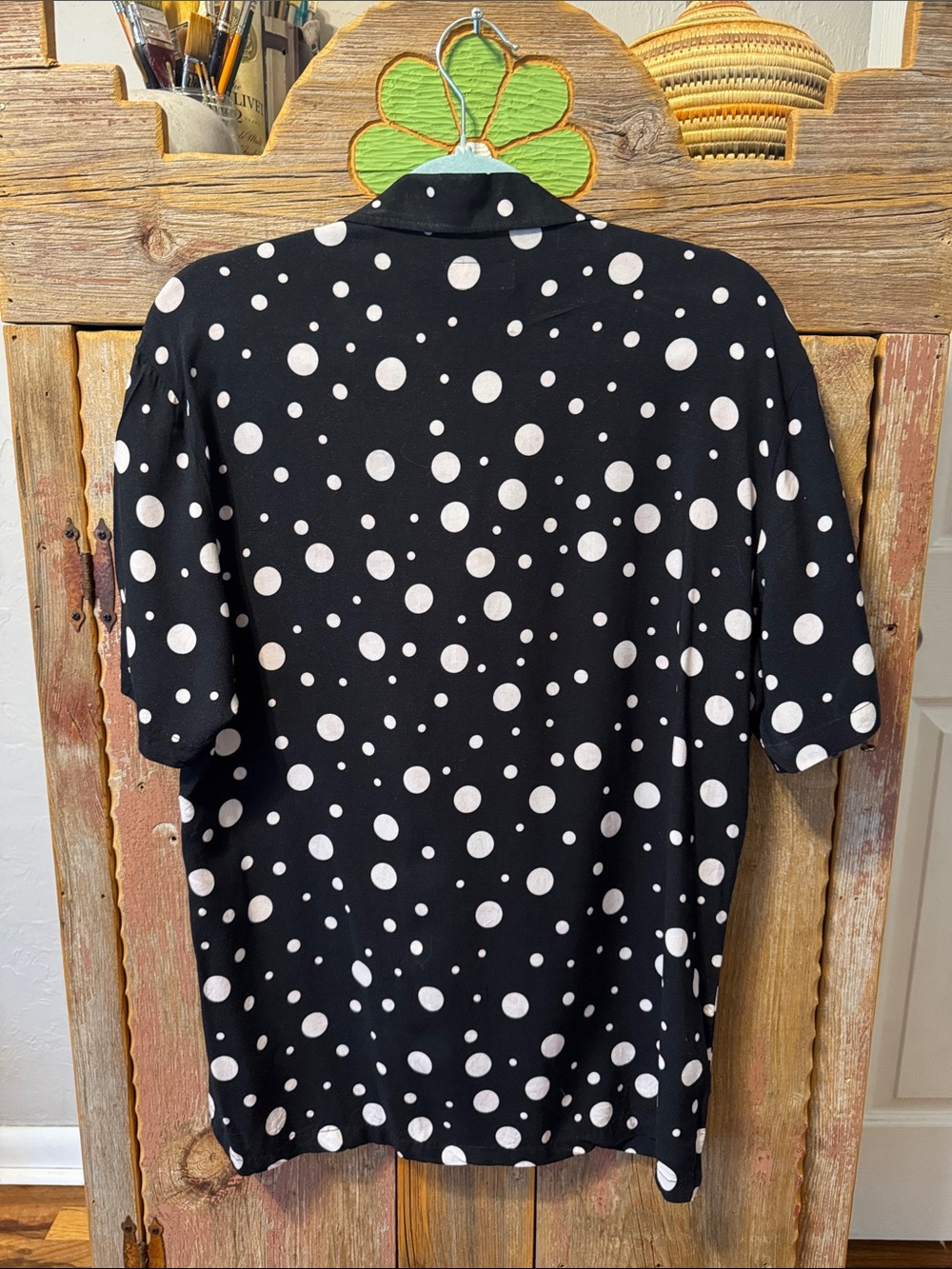 Black & White Polka Dot Short-Sleeve Shirt, Slim fit, XL - Picture 5 of 11